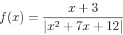 \begin{displaymath}f(x) = \frac{x+3}{\vert x^2+7x+12\vert} \end{displaymath}