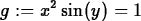 \begin{maplelatex}
\begin{displaymath}
g := x^{2}\,{\rm sin}(y)=1\end{displaymath}\end{maplelatex}