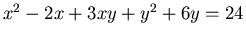 $x^2-2x+3xy+y^2+6y=24$