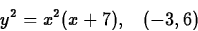 \begin{displaymath}
y^2=x^2(x+7), \;\;\; (-3,6)\end{displaymath}