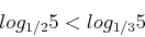 \begin{displaymath}
log_{1/2}5<log_{1/3}5
\end{displaymath}