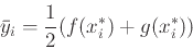 \begin{displaymath}\bar{y}_i = \frac{1}{2} (f(x_{i}^{*}) +g(x_{i}^{*})) \end{displaymath}