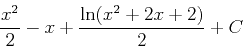 \begin{displaymath}\frac{x^2}{2}-x+\frac{\ln(x^2+2x+2)}{2}+C\end{displaymath}