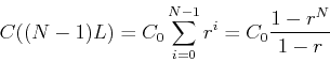 \begin{displaymath}C((N-1)L) =C_0 \sum_{i=0}^{N-1} r^i = C_0 \frac{1-r^N}{1-r}\end{displaymath}