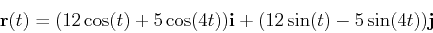 \begin{displaymath}\mathbf{r}(t)=(12\cos(t)+5\cos(4t)){\bf i}+(12\sin(t)-5\sin(4t)){\bf j}\end{displaymath}