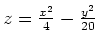 $z=\frac{x^2}{4}-\frac{y^2}{20}$