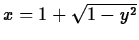 $x=1+\sqrt{1-y^2}$