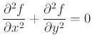 $\displaystyle \frac{\partial^2 f}{\partial x^2}+\frac{\partial^2 f}{\partial y^2}=0$