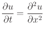 $\displaystyle \frac{\partial u}{\partial t}=\frac{\partial^2 u}{\partial x^2}$