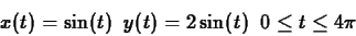 \begin{displaymath}x(t) = \sin(t) \; \; y(t) = 2 \sin(t) \; \; 0 \leq t \leq 4 \pi \end{displaymath}