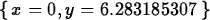 \begin{maplelatex}
\begin{displaymath}
\{\,{x}=0, {y}=6.283185307\,\}\end{displaymath}\end{maplelatex}