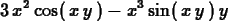 \begin{maplelatex}
\begin{displaymath}
3\,{x}^{2}\,{\rm cos}(\,{x}\,{y}\,) - {x}^{3}\,{\rm sin}(\,{x}\,{
y}\,)\,{y}
\end{displaymath}\end{maplelatex}