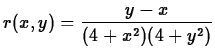 $\displaystyle r(x,y) =\frac{y-x}{(4+x^2)(4+y^2)} $