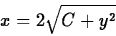 \begin{displaymath}x = 2 \sqrt{C+y^2} \end{displaymath}