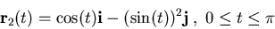 \begin{displaymath}\mathbf{r}_2(t) = \cos(t)\mathbf{i} - (\sin(t))^2 \mathbf{j} \; ,
\; 0 \leq t \leq \pi \end{displaymath}