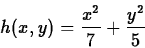 \begin{displaymath}h(x,y)=\frac{x^2}{7}+\frac{y^2}{5} \end{displaymath}