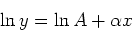 \begin{displaymath}\ln y = \ln A + \alpha x \end{displaymath}