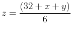 $\displaystyle z=\frac{(32+x+y)}{6}$