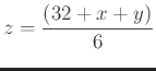 $\displaystyle z=\frac{(32+x+y)}{6}$