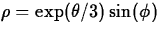 $\rho = \exp(\theta/3)\sin(\phi)$