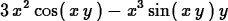 \begin{maplelatex}
\begin{displaymath}
3\,{x}^{2}\,{\rm cos}(\,{x}\,{y}\,) - {x}^{3}\,{\rm sin}(\,{x}\,{
y}\,)\,{y}\end{displaymath}\end{maplelatex}