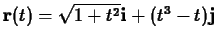 ${\bf r}(t) = \sqrt{1+t^2}{\bf i} + (t^3-t){\bf j}$