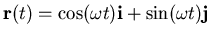 $\mathbf{r}(t)=\cos(\omega t)\mathbf{i} + \sin(\omega t) \mathbf{j}$