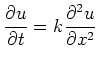 $\displaystyle \frac{\partial u}{\partial t}=k\frac{\partial^2 u}{\partial x^2}$