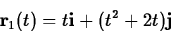 \begin{displaymath}\mathbf{r}_1(t) = t \mathbf{i} + (t^2+2t) \mathbf{j}\end{displaymath}