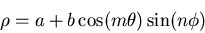 \begin{displaymath}\rho = a + b \cos(m \theta) \sin(n \phi) \end{displaymath}