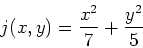 \begin{displaymath}j(x,y)=\frac{x^2}{7}+\frac{y^2}{5} \end{displaymath}