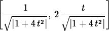 \begin{maplelatex}
\begin{displaymath}
 \left[ \! \,{\displaystyle \frac {1}{\sq...
 ...+ 4\,{t}^{2}\, \! \right\vert }}}\, \! \right] \end{displaymath}\end{maplelatex}