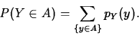 \begin{displaymath}
P(Y \in A)=\sum_{\{y \in A\}} p_Y(y).\end{displaymath}