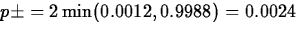 $p\pm=2\min(0.0012,0.9988)=0.0024$