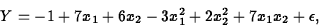 \begin{displaymath}
Y = -1+7x_1+6x_2-3x_1^2+2x_2^2
 +7x_1x_2+\epsilon,\end{displaymath}