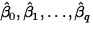 $\hat{\beta}_0, \hat{\beta}_1, \ldots, \hat{\beta}_q$