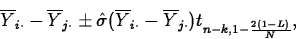 \begin{displaymath}
\overline{Y}_{i\cdot}-\overline{Y}_{j\cdot}\pm \hat{\sigma}
...
 ...{Y}_{i\cdot}-\overline{Y}_{j\cdot})
t_{n-k,1-\frac{2(1-L)}{N}},\end{displaymath}