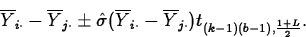 \begin{displaymath}
\overline{Y}_{i\cdot}-\overline{Y}_{j\cdot}\pm
\hat{\sigma}(...
 ...Y}_{i\cdot}-\overline{Y}_{j\cdot})t_{(k-1)(b-1),\frac{1+L}{2}}.\end{displaymath}