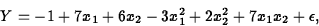 \begin{displaymath}
Y = -1+7x_1+6x_2-3x_1^2+2x_2^2
 +7x_1x_2+\epsilon,\end{displaymath}
