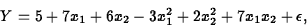 \begin{displaymath}
Y = 5+7x_1+6x_2-3x_1^2+2x_2^2
 +7x_1x_2+\epsilon,\end{displaymath}